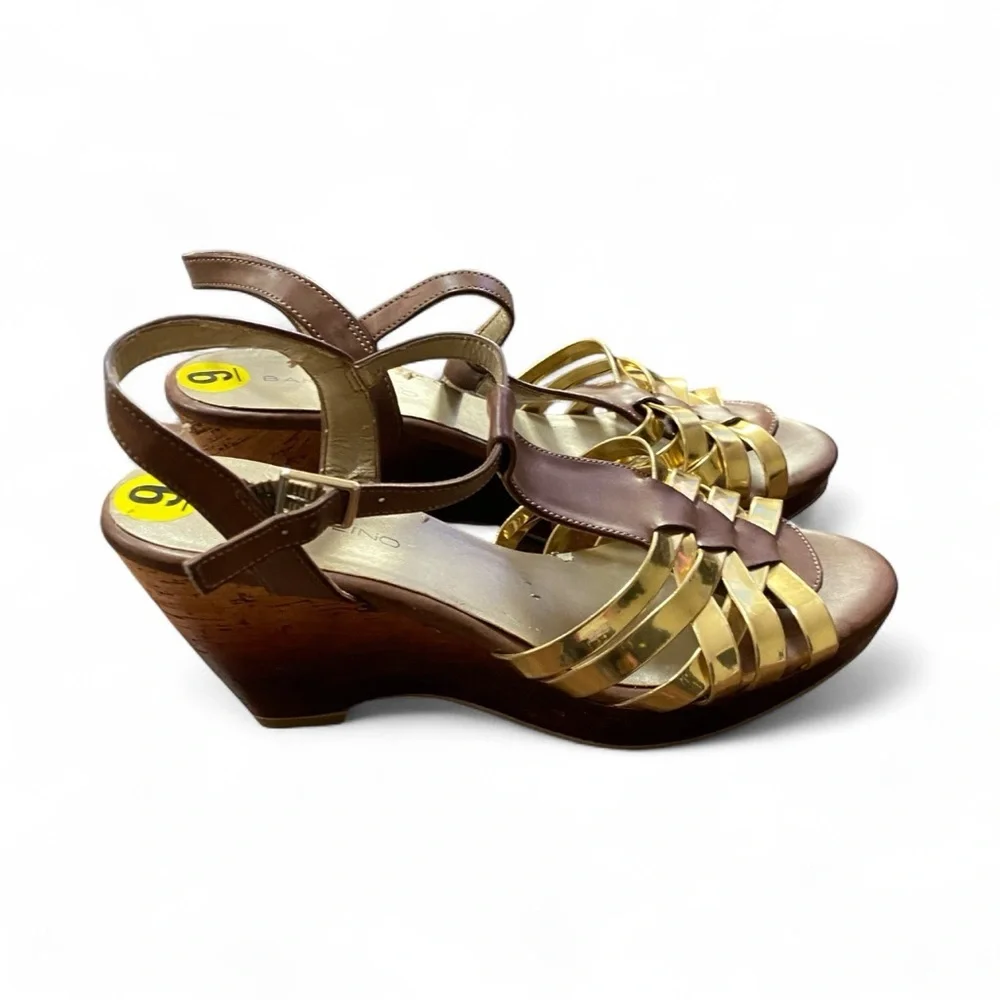 Bandolino Gold and Brown Wedge Sandals Size 9